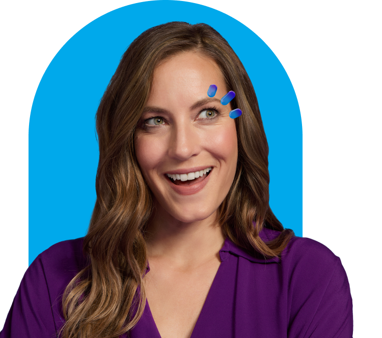 Woman looking to the right with three drops next to her eye