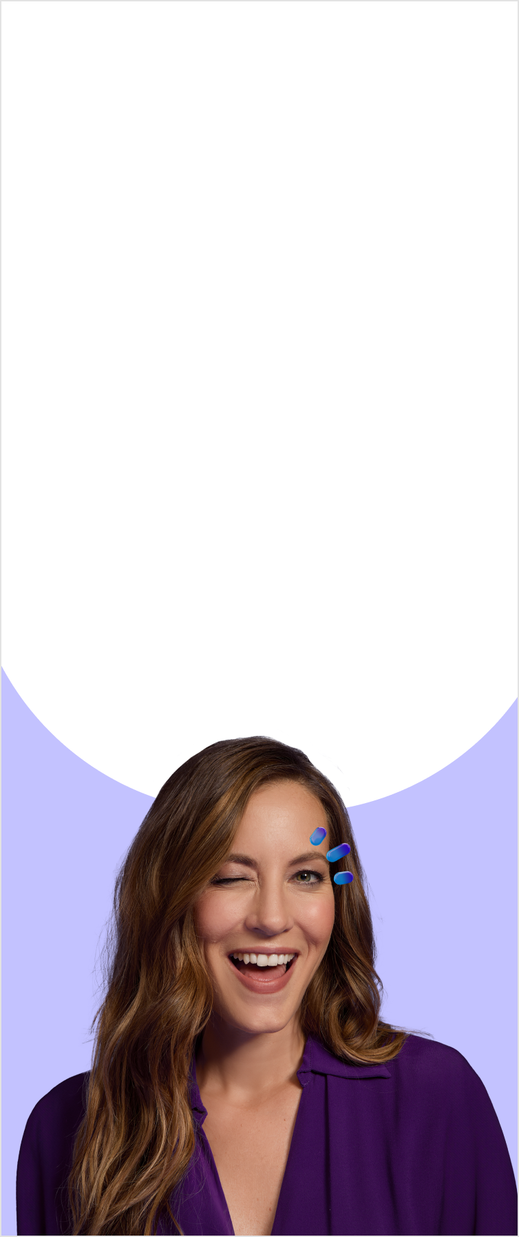 Woman winking at camera with three drops above her eye